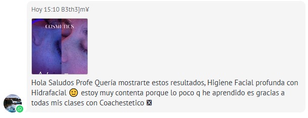 Testimonio mostrando resultados de higiene facial profunda con Hidrafacial